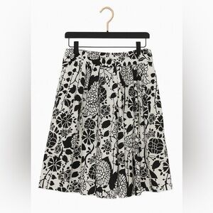 Du Jour Women’s Size 16 Black & White Floral Pleated A-Line Cotton Skirt | Lined